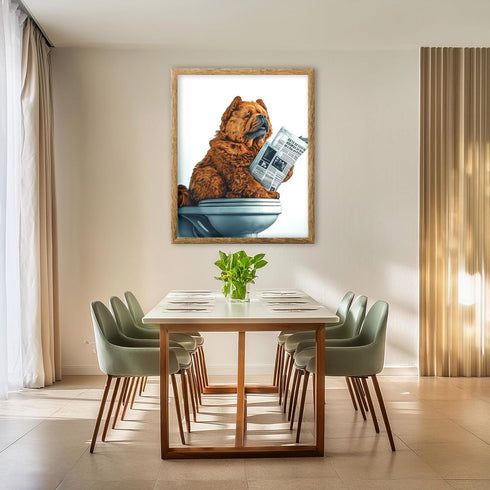 Posterizer 1 pcs-funny poster of cute fluffy chow-chow dog on the toilet 2-Bathroom Restroom Art-Comedy Art- Bathroom, restroom Decor- unframed wa...